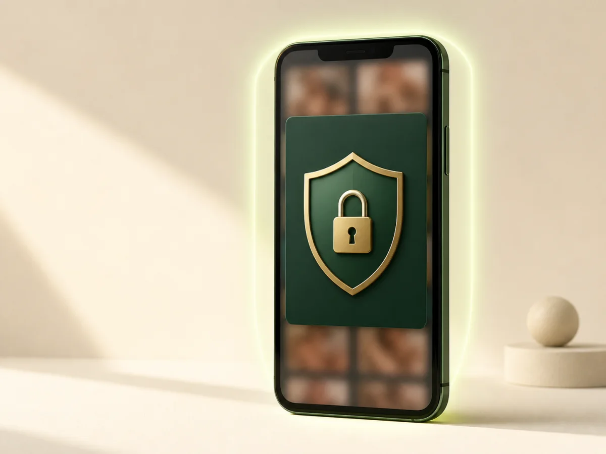 A protected smartphone showing explicit web content securely blocked